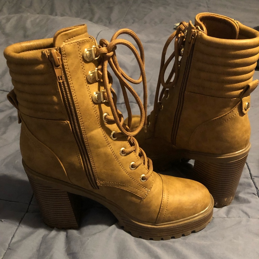 GBG Tan Lace-Up Ankle Boots